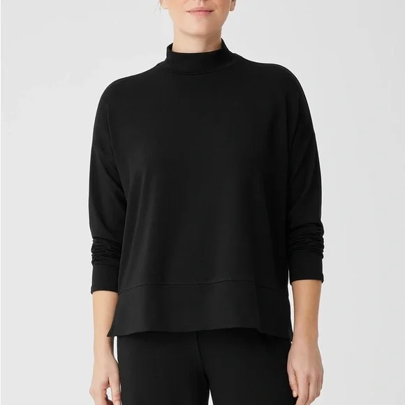Eileen Fisher Stretch Jersey Knit Mock Neck Top - Picture 1 of 7